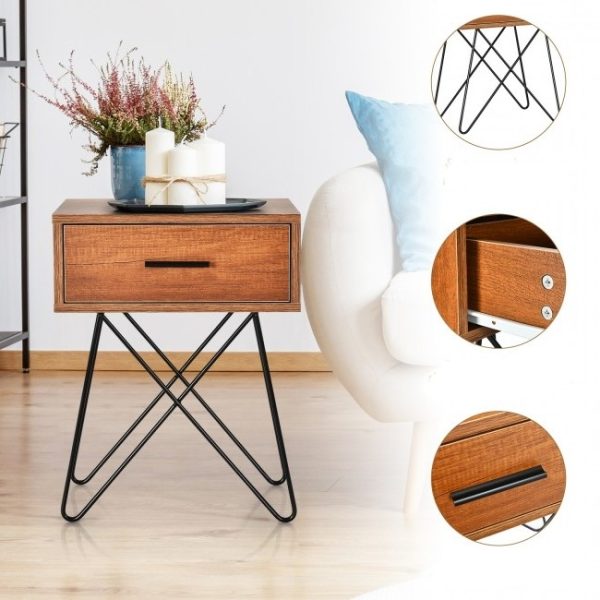 FarmHouse Rustic Natural Brown 1 Drawer Nightstand Coffee Table - Image 4