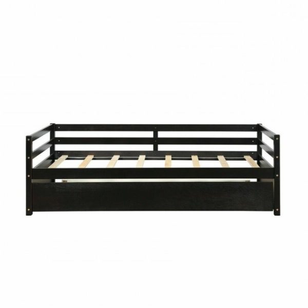 Twin/Twin Dorm Style Trundle Daybed Platform Bed Frame in Espresso - Image 3