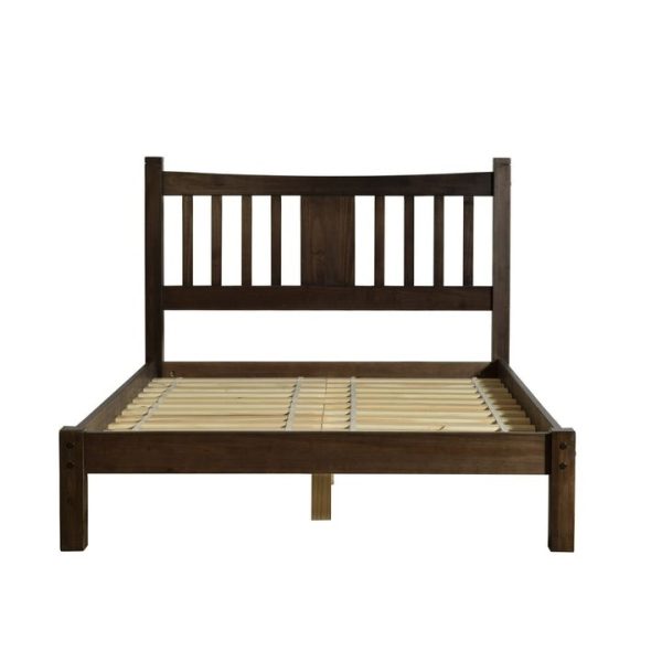 Queen size Solid Pine Wood Platform Bed with Headboard in Espresso - Image 2