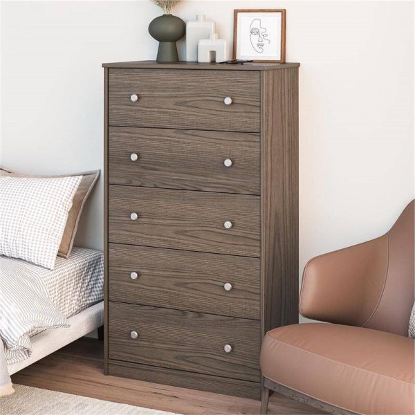 Modern 5-Drawer Bedroom Chest in Rustic Grey Brown Wood Finish - Image 2