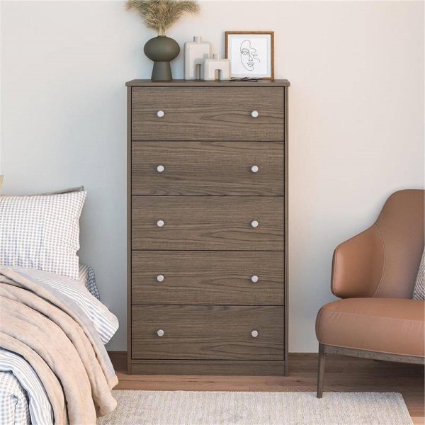 Modern 5-Drawer Bedroom Chest in Rustic Grey Brown Wood Finish - Image 3