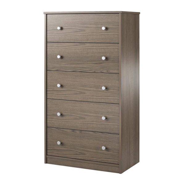 Modern 5-Drawer Bedroom Chest in Rustic Grey Brown Wood Finish - Image 4