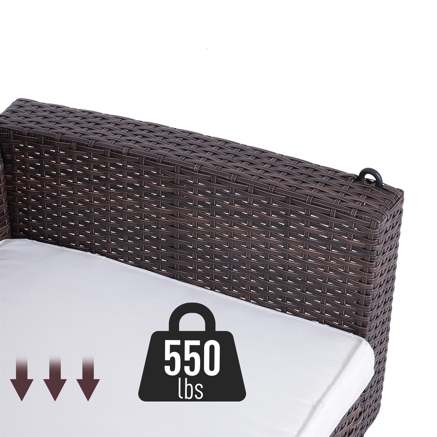 Espresso Wicker Porch Swing 7ft Hanging Chain with Cream Padded Cushion - Image 5