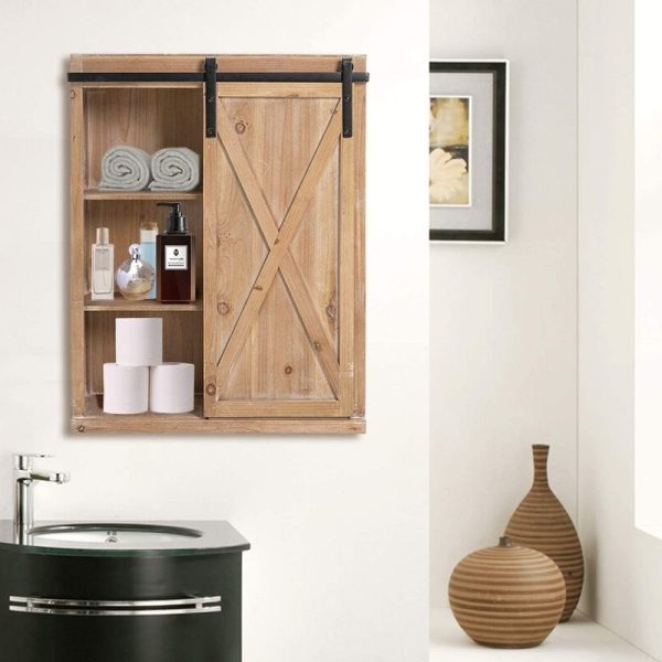 Farmhouse Wall Mounted 1 Door Sliding Barn Style Bathroom Cabinet & Shelves - Image 2