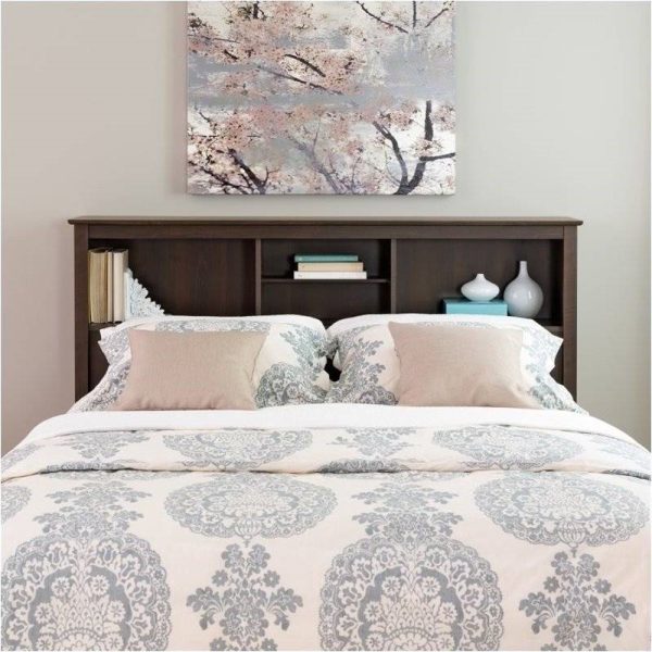 Full/Queen size Bookcase Storage Headboard in Espresso Wood Finish - Image 2