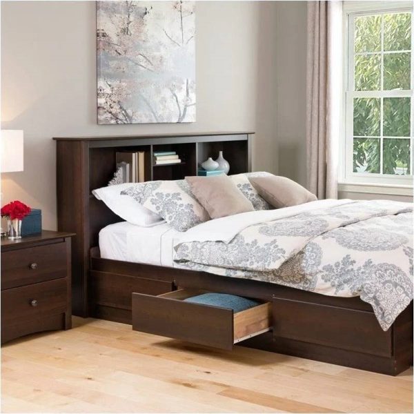 Full/Queen size Bookcase Storage Headboard in Espresso Wood Finish - Image 3