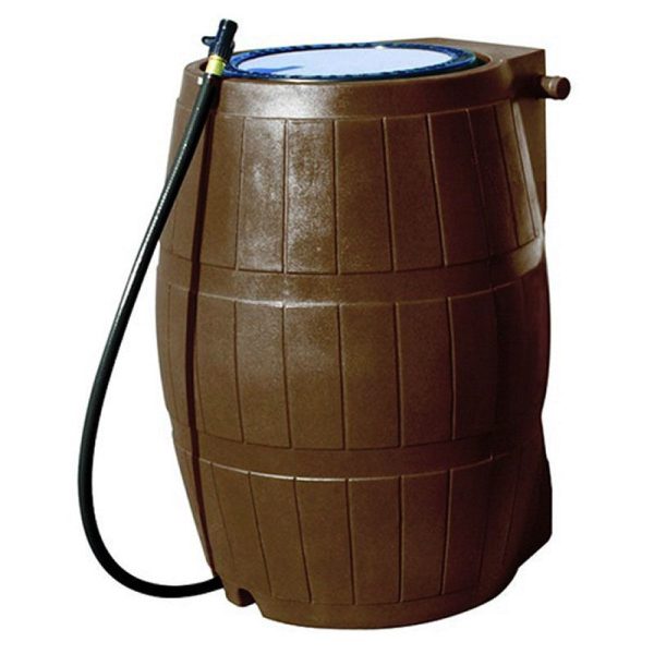 50-Gallon Brown UV Resistant Plastic Rain Barrel with 3-Ft Water Hose - Image 2