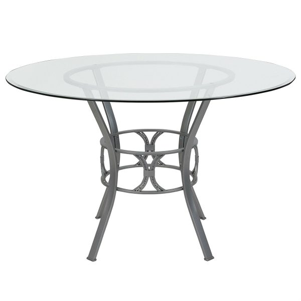 Contemporary 48-inch Round Clear Glass Dining Table with Silver Metal Frame - Image 2