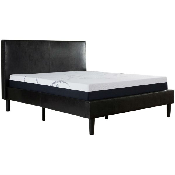 Full size Dark Brown Faux Leather Upholstered Platform Bed with Headboard - Image 3
