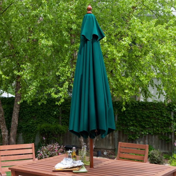 Commercial-Grade 9-Ft Patio Umbrella with Forest Green Sunbrella Canopy - Image 3