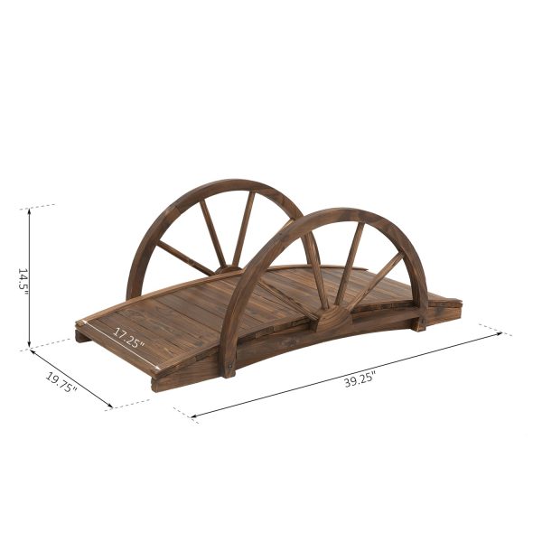 FarmHome 3.3ft Fir Wood Half Wheeled Stained Garden Bridge - Image 4