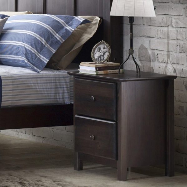 Farmhouse Solid Pine Wood 2 Drawer Nightstand in Espresso - Image 4