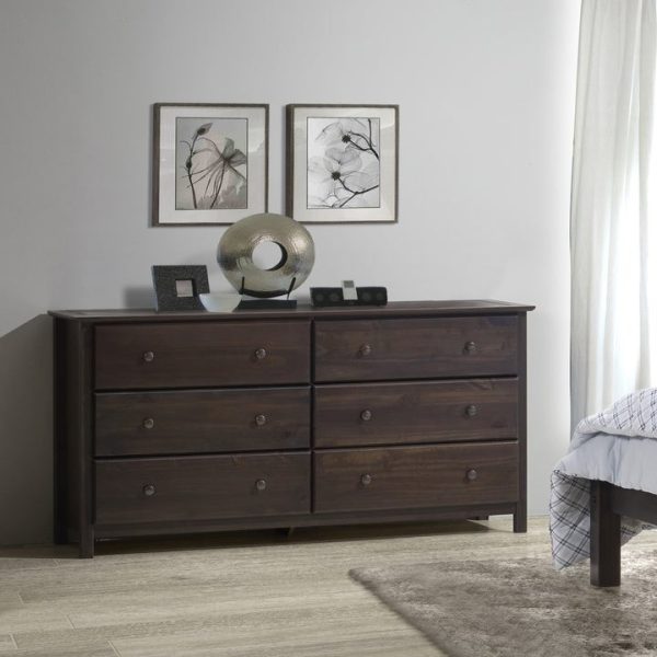 Farmhouse Solid Pine Wood 6 Drawer Dresser in Espresso Finish - Image 4