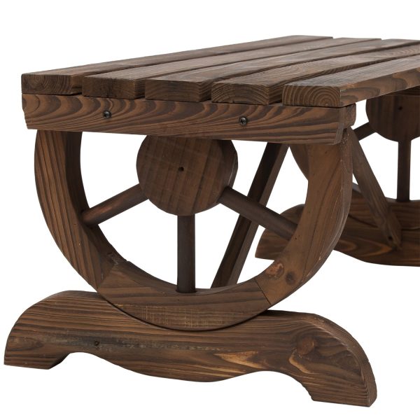 FarmHome Rustic Fir Wood Wheel Outdoor Garden Bench - Image 3