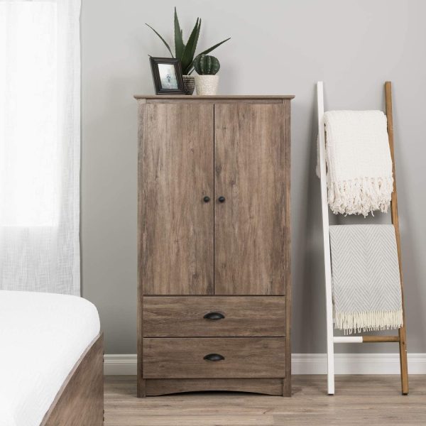 FarmHome Rustic 2 Drawer Bedroom Storage Armoire Grey Oak - Image 3