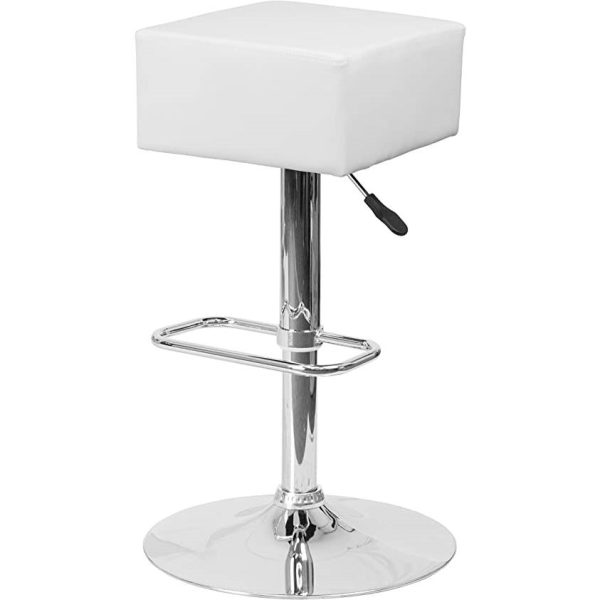 Set of 2 Backless Square Swivel Barstool with White Vinyl Seat - Image 2