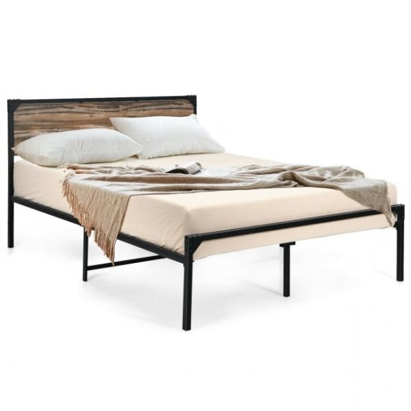 Rustic FarmHome Metal Wood Platform Bed Frame in Full Size - Image 2