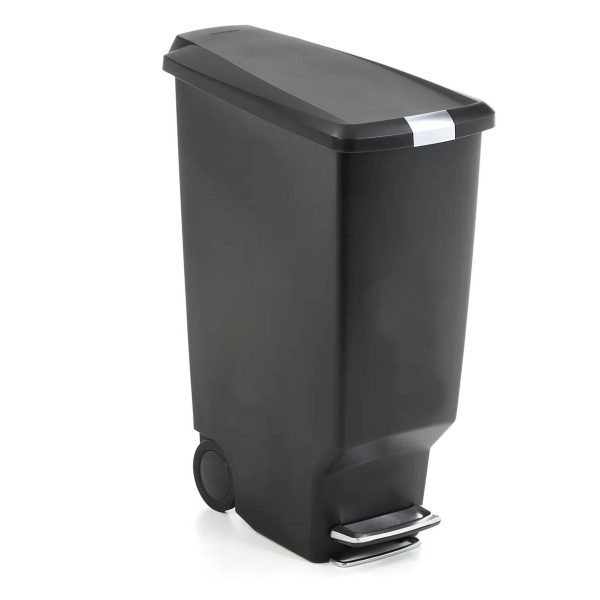 Black 10-Gallon Narrow Kitchen Trash Can with Easy Step-on Lid - Image 2