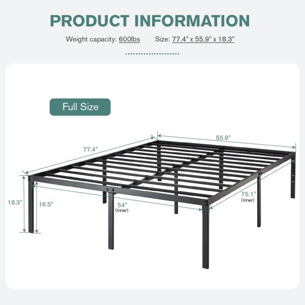 Full 18-inch Metal Platform Bed Frame with Under-Bed Storage Space - Image 4