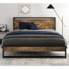 Full size Metal Wood Platform Bed Frame with Industrial Headboard - Image 2
