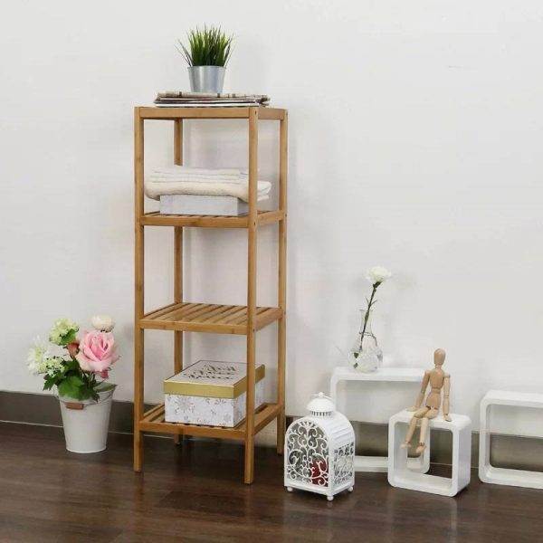 Solid Wood 4-Tier Bathroom Storage Shelving Unit - Image 3