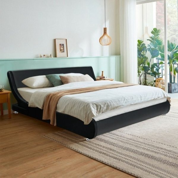 Full Size Modern Faux Leather Upholstered Platform Bed Frame Black - Image 3