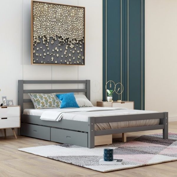 Full size Gray Low Profile 2 Drawer Storage Platform Bed - Image 3