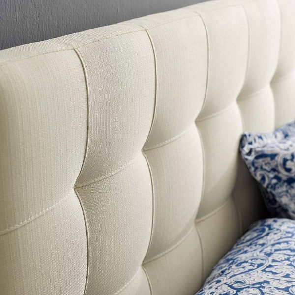 Full size Ivory Linen Fabric Upholstered Tufted Headboard - Image 4