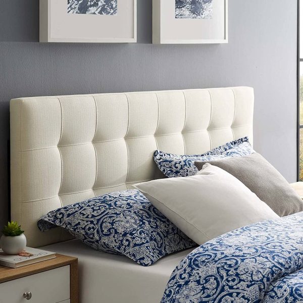 Full size Ivory Linen Fabric Upholstered Tufted Headboard - Image 5
