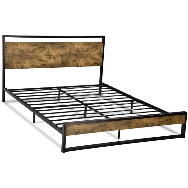 Full Modern Farmhouse Platform Bed Frame with Wood Panel Headboard Footboard - Image 2