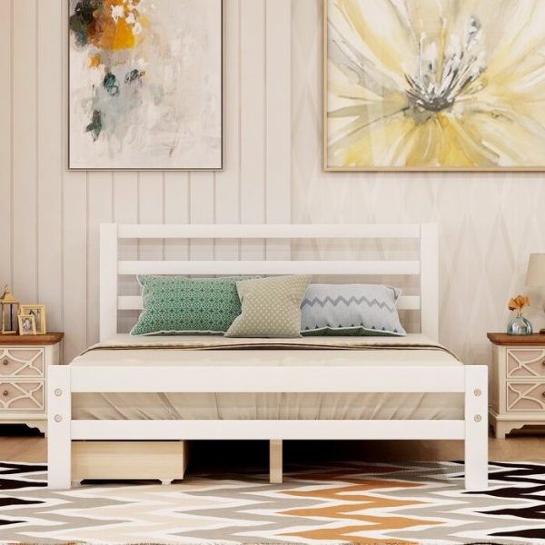 Full size White Low Profile 2 Drawer Storage Platform Bed - Image 3