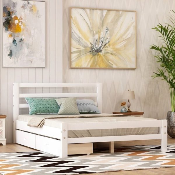 Full size White Low Profile 2 Drawer Storage Platform Bed - Image 4