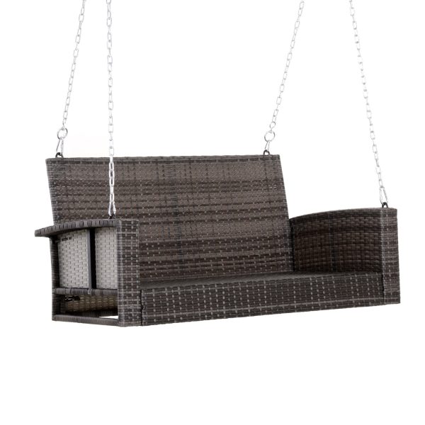 Grey Tones Wicker Porch Swing 7ft Hanging Chain with Dark Grey Padded Cushion - Image 2