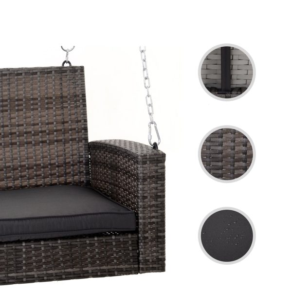 Grey Tones Wicker Porch Swing 7ft Hanging Chain with Dark Grey Padded Cushion - Image 3