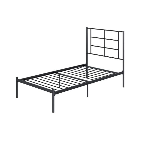 Twin Size Modern Black Metal Platform Bed with Geometric Headboard - Image 2