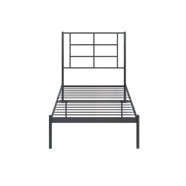 Twin Size Modern Black Metal Platform Bed with Geometric Headboard - Image 3