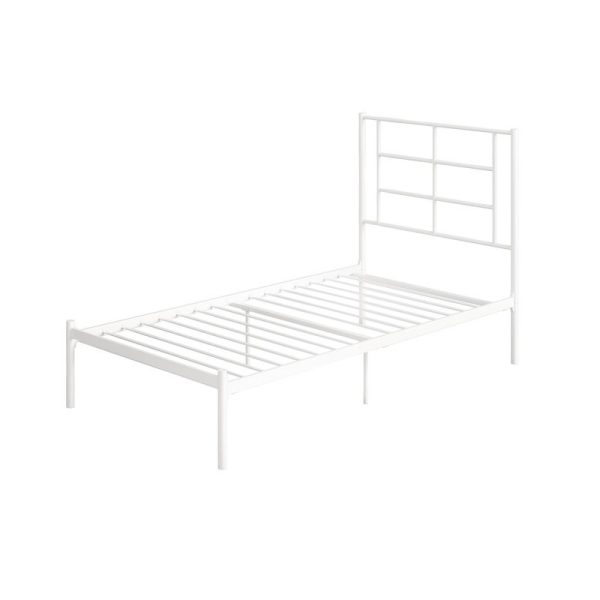 Twin Size Modern White Metal Platform Bed with Geometric Headboard - Image 2