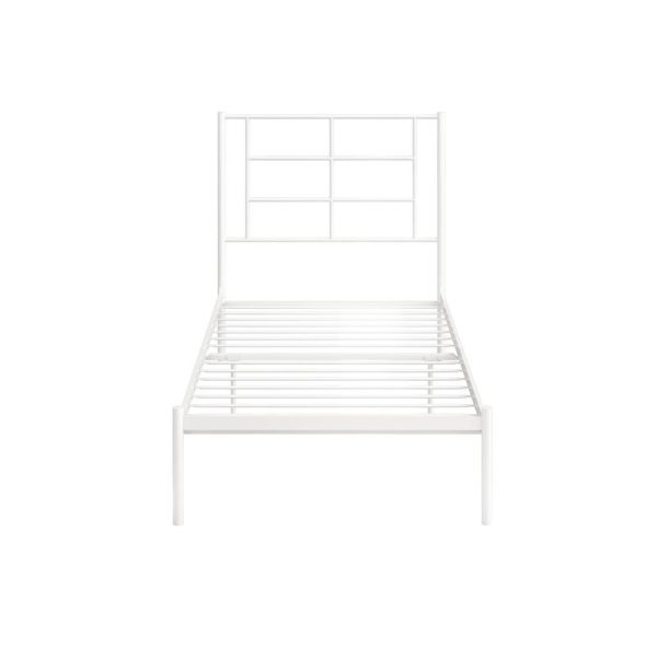 Twin Size Modern White Metal Platform Bed with Geometric Headboard - Image 3