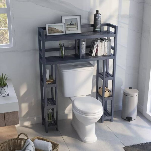 Solid Wood Over the Toilet Bathroom Storage Unit in Black Graphite Finish - Image 2