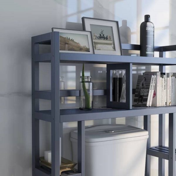 Solid Wood Over the Toilet Bathroom Storage Unit in Black Graphite Finish - Image 4