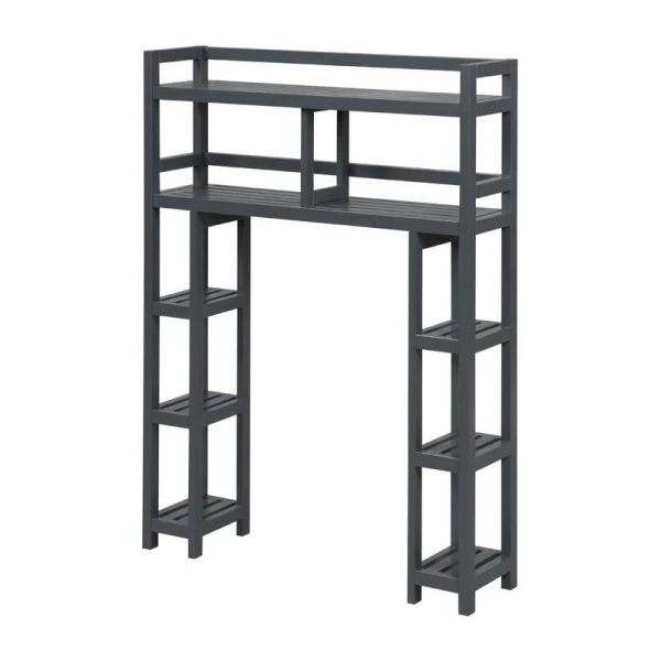 Solid Wood Over the Toilet Bathroom Storage Unit in Black Graphite Finish - Image 5