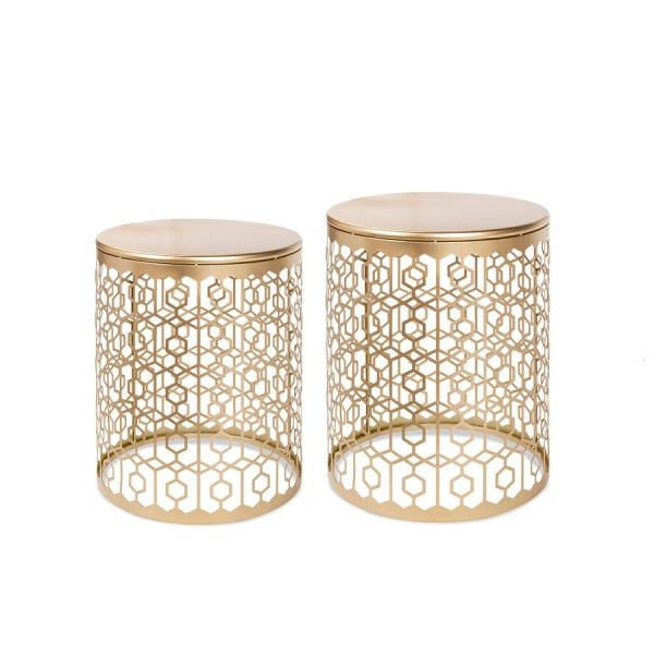 Set Of 2 Circle Charm Round Accent Table Nightstand Gold - Image 2