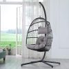 Grey Indoor/Outdoor Wicker Rattan Aluminum Frame Swing Egg Chair Hammock - Image 2