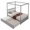 Gray Full Size Canopy Platform Bed with Twin Roller Trundle Bed - Image 2