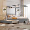 Gray Full Size Canopy Platform Bed with Twin Roller Trundle Bed - Image 4