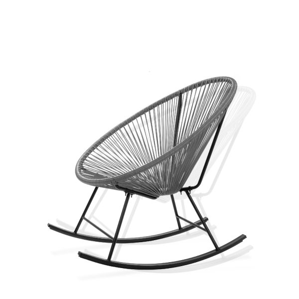 3 Piece Grey Oval Patio Woven Rocking Chair Bistro Set - Image 2