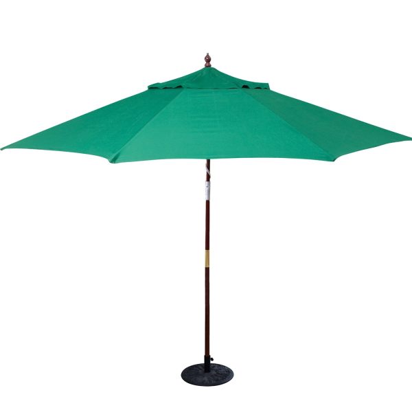 11-Ft Wood Patio Umbrella with Green Canopy - Commercial Grade - Image 2