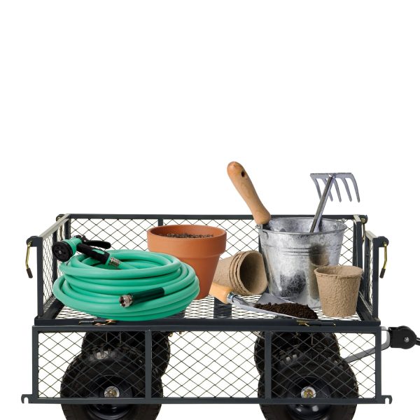 Heavy Duty Grey Steel Garden Utility Cart Wagon with Removable Sides - Image 3
