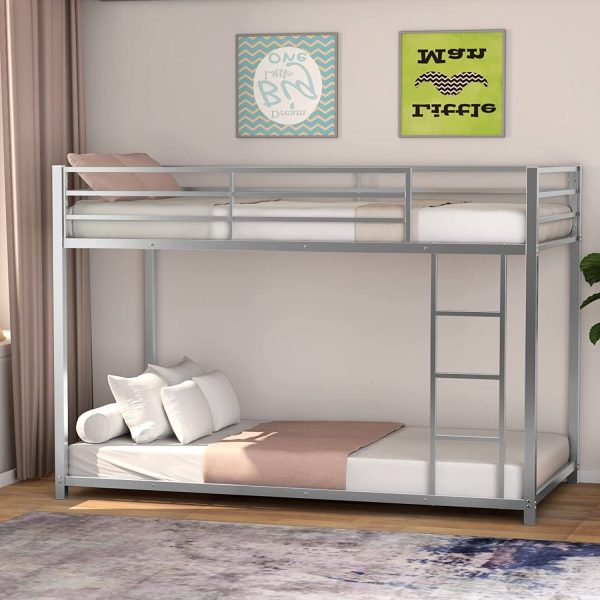 Twin over Twin Low Profile Modern Bunk Bed in Silver Metal Finish - Image 2