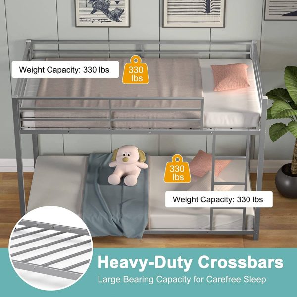 Twin over Twin Low Profile Modern Bunk Bed in Silver Metal Finish - Image 3